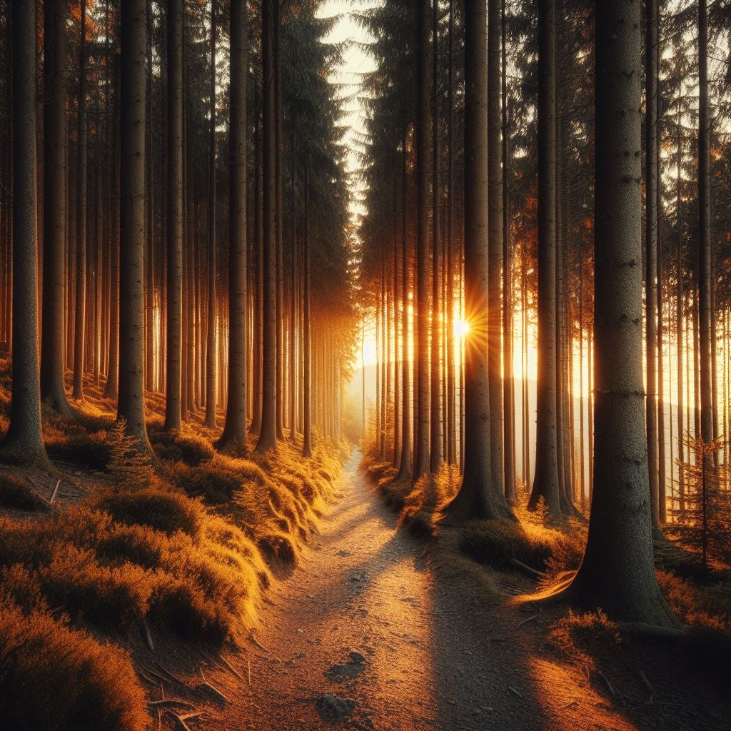 Waldweg im Sonnenuntergang